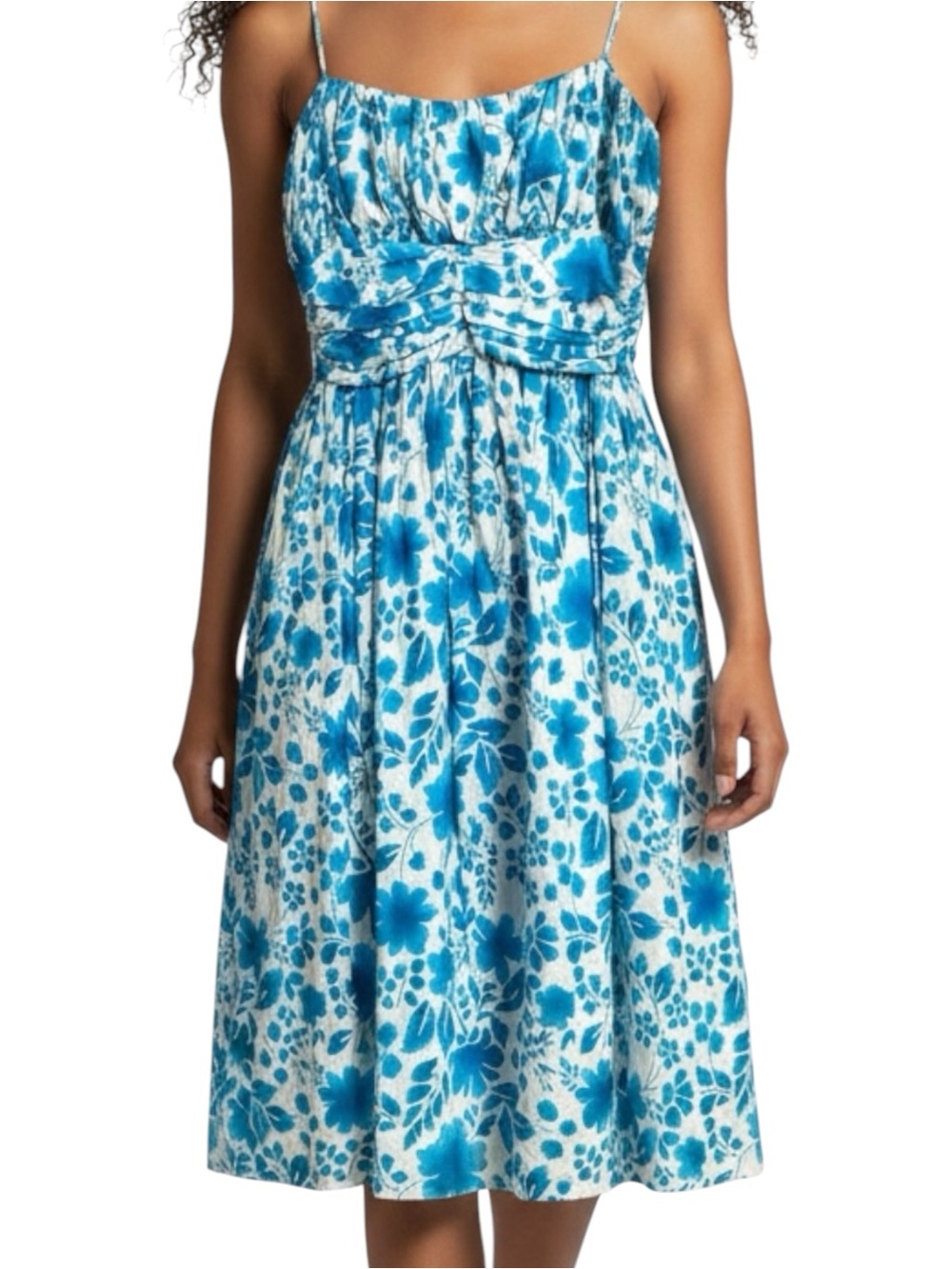 Jessica Howard Blue & White Floral Spaghetti Strap Ruched Bodice Sundress Dress